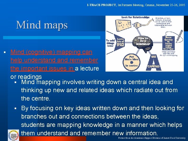 I-TRACE PROJECT, 1 st Partners Meeting, Catania, November 25 -26, 2005 Mind maps §