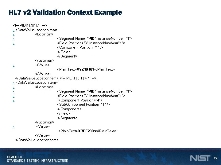 HL 7 v 2 Validation Context Example <!-- PID[1]. 3[1]. 1 --> - <Data.