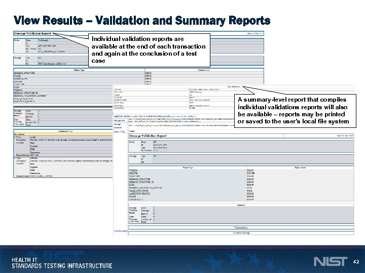 View Results – Validation and Summary Reports Individual validation reports are available at the