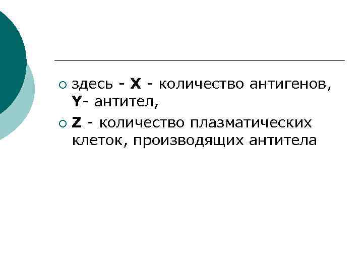 здесь - Х - количество антигенов, Y- антител, ¡ Z - количество плазматических клеток,