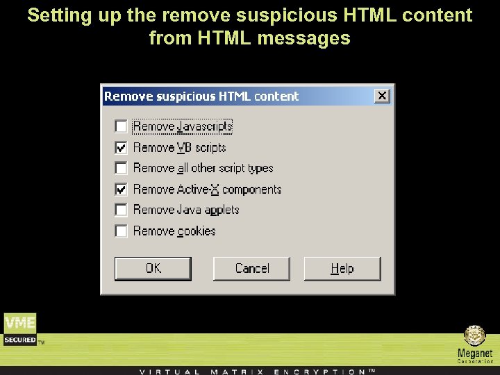 Setting up the remove suspicious HTML content from HTML messages 