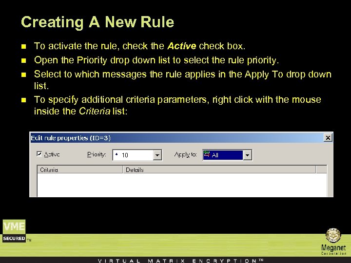 Creating A New Rule n n To activate the rule, check the Active check