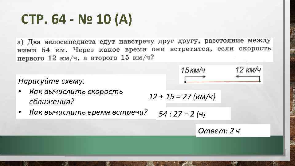 СТР. 64 - № 10 (А) Нарисуйте схему. • Как вычислить скорость 12 +
