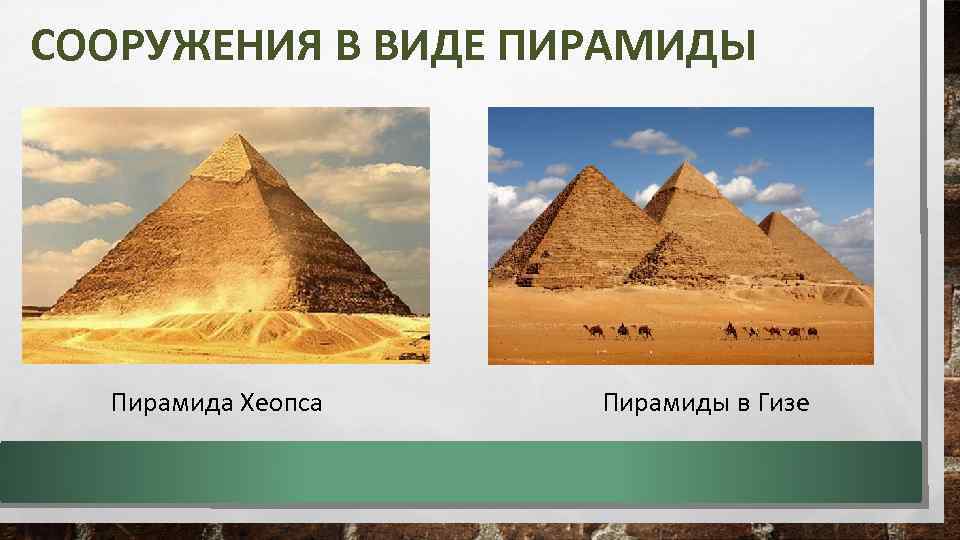 СООРУЖЕНИЯ В ВИДЕ ПИРАМИДЫ Пирамида Хеопса Пирамиды в Гизе 