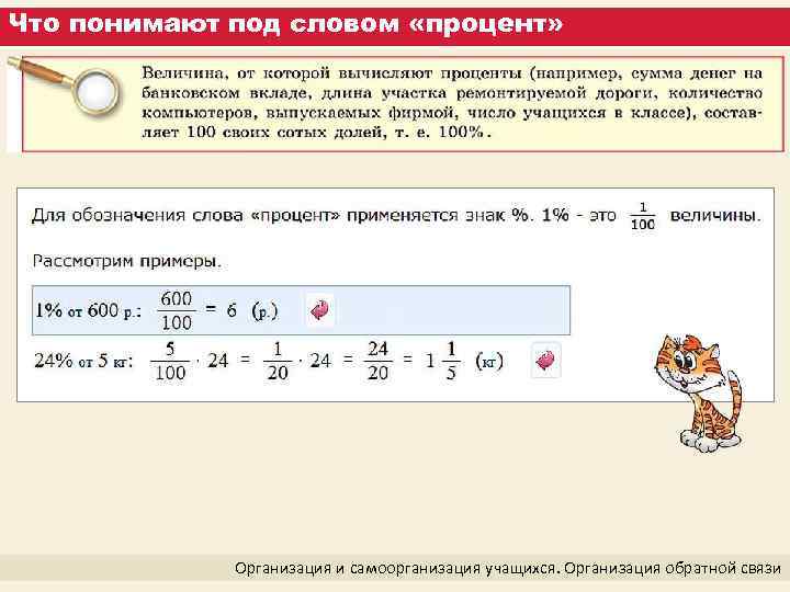 Что понимают под словом «процент» Организация и самоорганизация учащихся. Организация обратной связи 