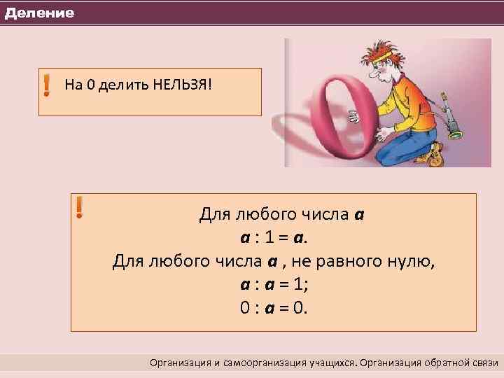 Деление ! На 0 делить НЕЛЬЗЯ! ! Для любого числа а а : 1