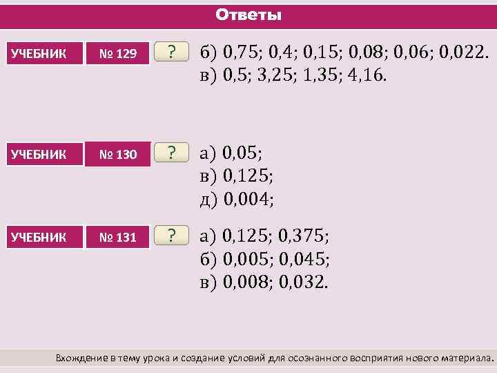 Ответы УЧЕБНИК № 129 ? б) 0, 75; 0, 4; 0, 15; 0, 08;