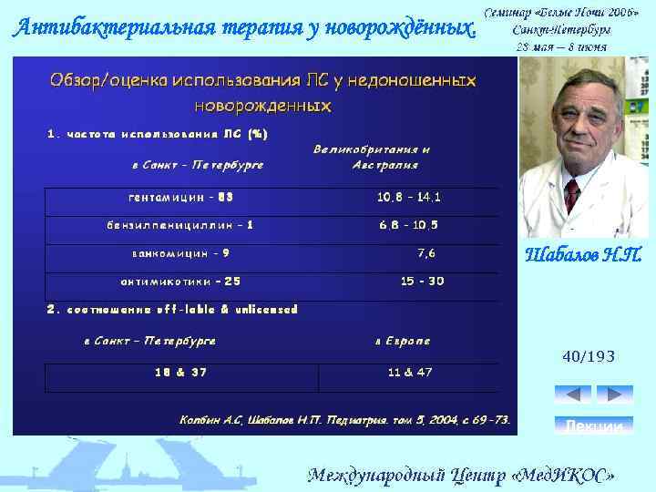 Антибактериальная терапия у новорождённых. Шабалов Н. П. 40/193 Лекции 