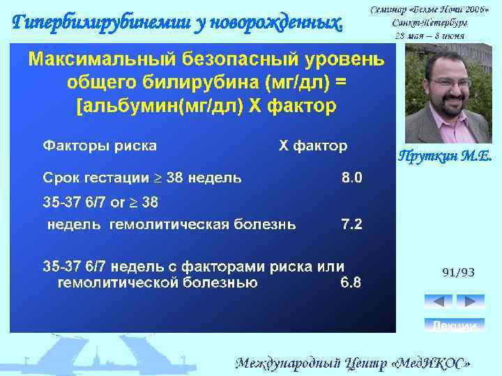 Гипербилирубинемии у новорожденных. Пруткин М. Е. 91/93 Лекции 