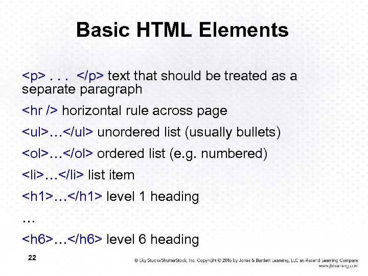 Basic HTML Elements <p>. . . </p> text that should be treated as a