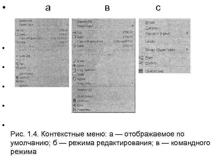  • а в с • • • Рис. 1. 4. Контекстные меню: а