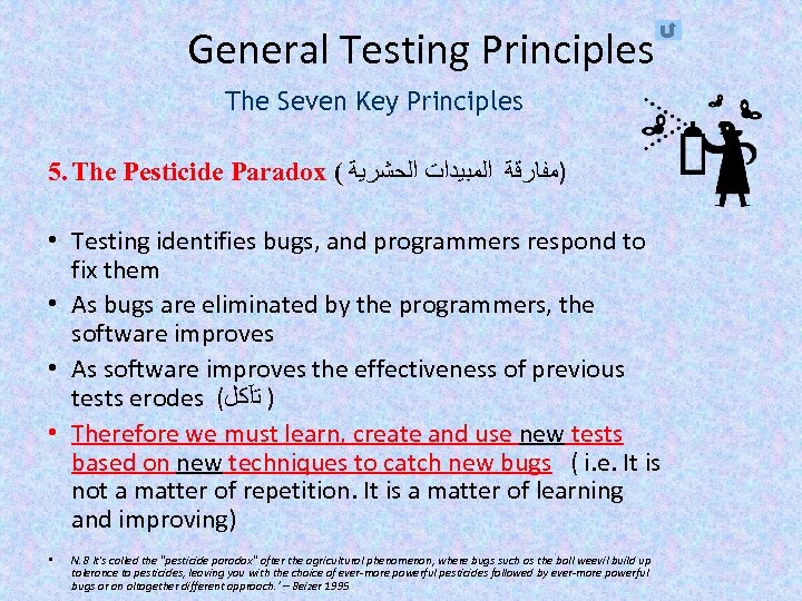 General Testing Principles The Seven Key Principles 5. The Pesticide Paradox ( )ﻣﻔﺎﺭﻗﺔ ﺍﻟﻤﺒﻴﺪﺍﺕ