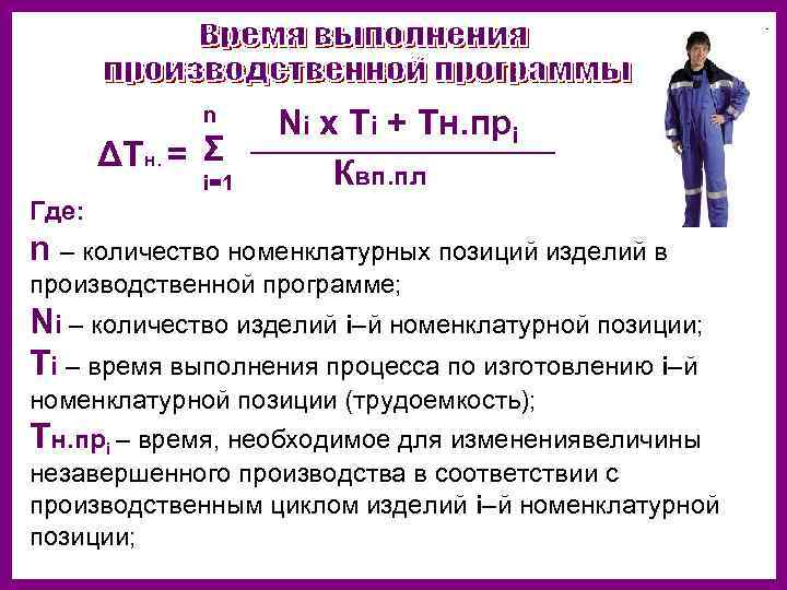 n ΔТн. = Σ i=1 Ni х Тi + Tн. прi Квп. пл Где:
