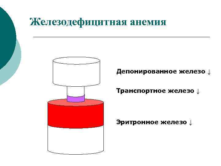 Железодефицитная анемия Депонированное железо ↓ Транспортное железо ↓ Эритронное железо ↓ 