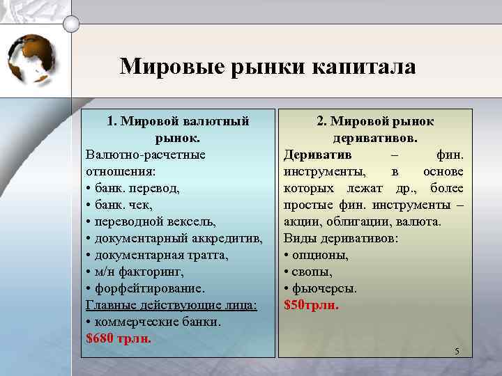 Мировые рынки капитала 1. Мировой валютный рынок. Валютно-расчетные отношения: • банк. перевод, • банк.