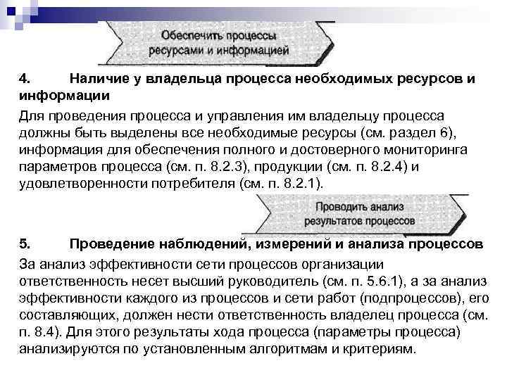 4. Наличие у владельца процесса необходимых ресурсов и информации Для проведения процесса и управления