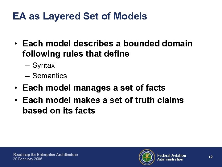 EA as Layered Set of Models • Each model describes a bounded domain following