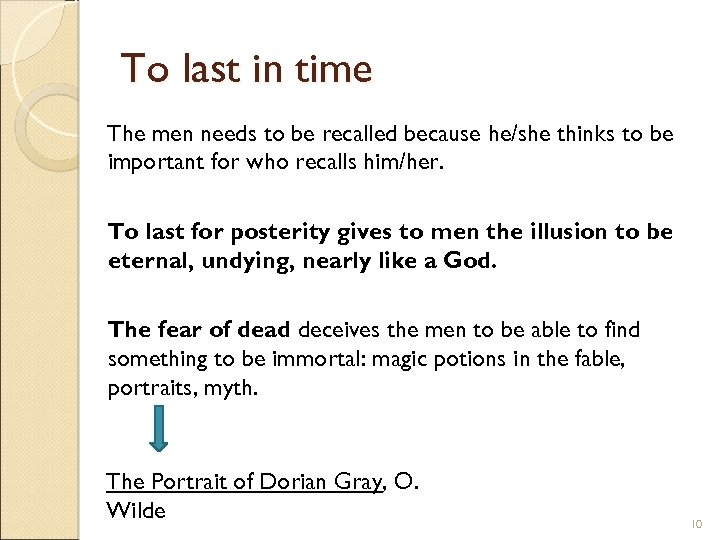 To last in time The men needs to be recalled because he/she thinks to