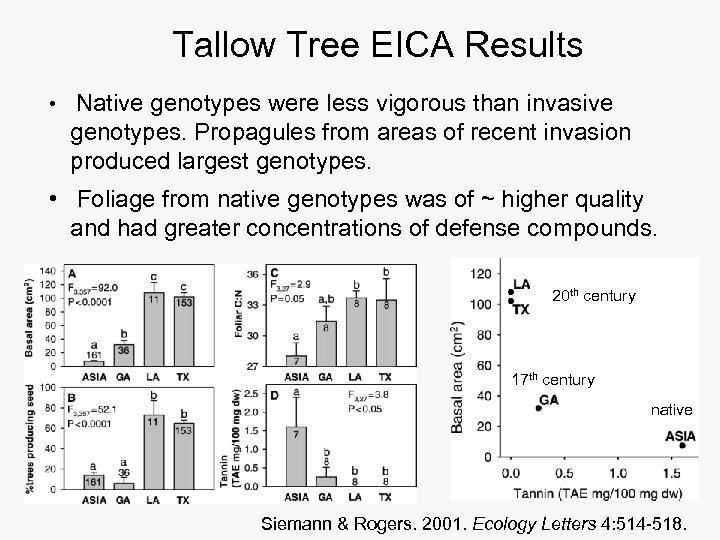 Tallow Tree EICA Results • Native genotypes were less vigorous than invasive genotypes. Propagules
