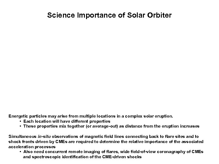 Science Importance of Solar Orbiter Energetic particles may arise from multiple locations in a