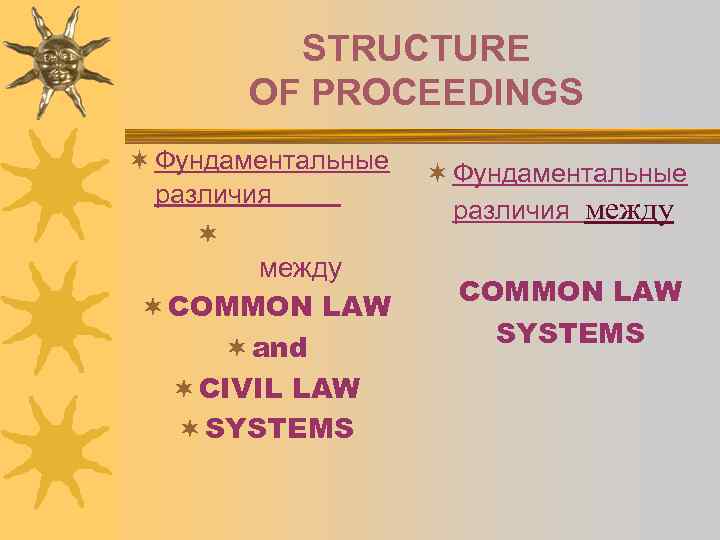 STRUCTURE OF PROCEEDINGS ¬ Фундаментальные различия ¬ между ¬ COMMON LAW ¬ and ¬