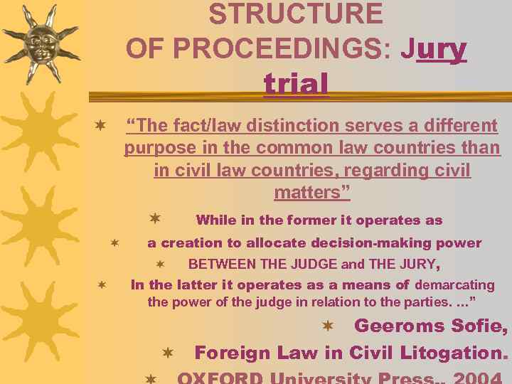 STRUCTURE OF PROCEEDINGS: Jury trial “The fact/law distinction serves a different purpose in the