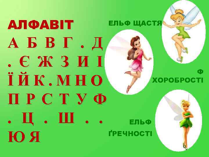 АЛФАВІТ ЕЛЬФ ЩАСТЯ Щ А Б В Г. Д. Є Ж З И І
