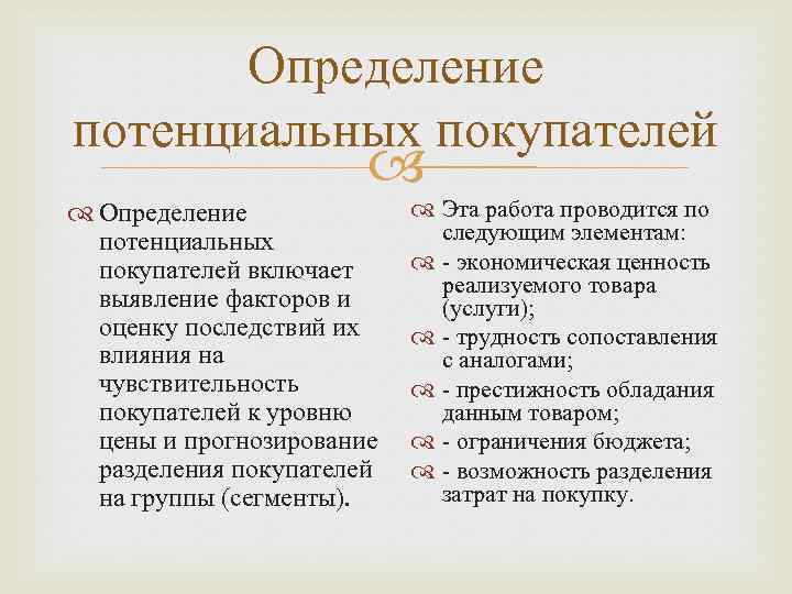 Определение потенциальных покупателей включает выявление факторов и оценку последствий их влияния на чувствительность покупателей