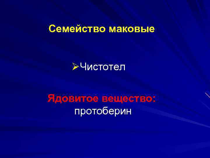 Семейство маковые ØЧистотел Ядовитое вещество: протоберин 