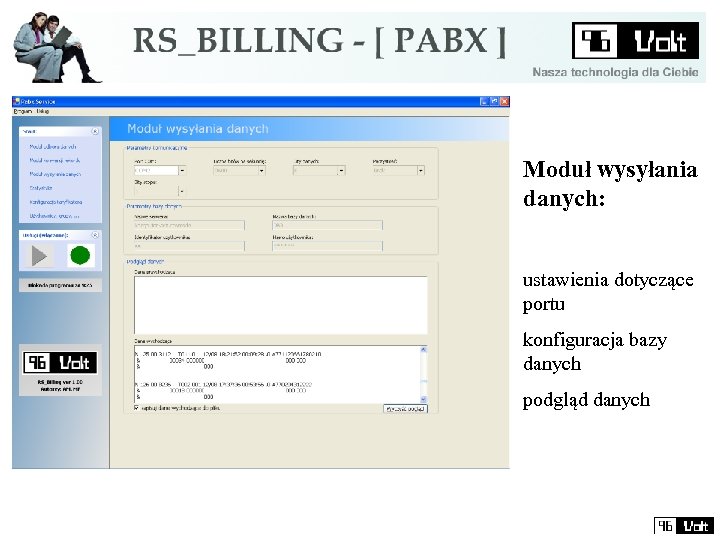 Moduł wysyłania danych: ustawienia dotyczące portu konfiguracja bazy danych podgląd danych 