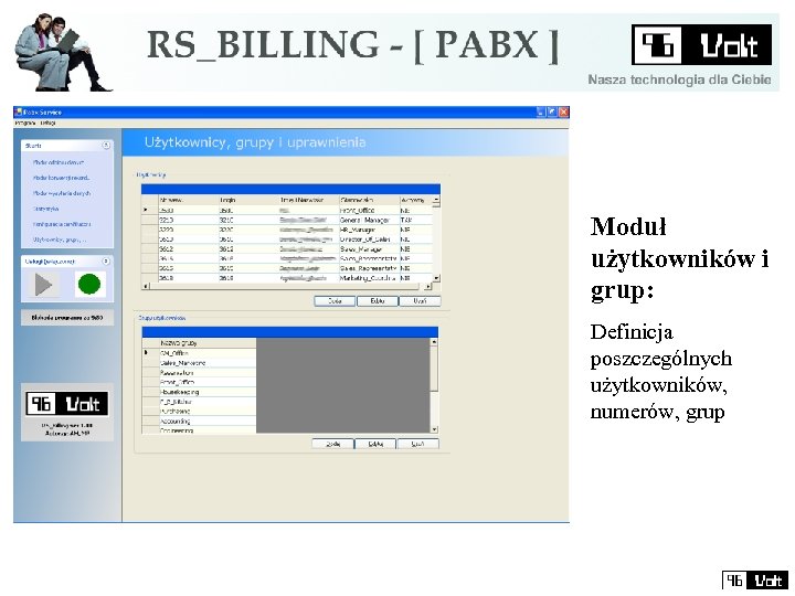Moduł użytkowników i grup: Definicja poszczególnych użytkowników, numerów, grup 