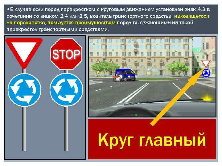 • В случае если перед перекрестком с круговым движением установлен знак 4. 3