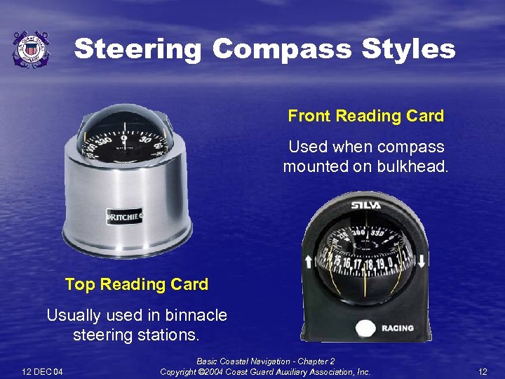 Steering Compass Styles Front Reading Card Used when compass mounted on bulkhead. Top Reading