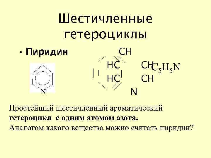 Шестичленные гетероциклы • Пиридин N CH HC CH 5 Н 5 N С HC