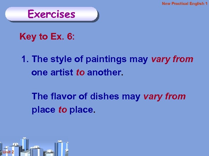 New Practical English 1 Exercises Key to Ex. 6: 1. The style of paintings