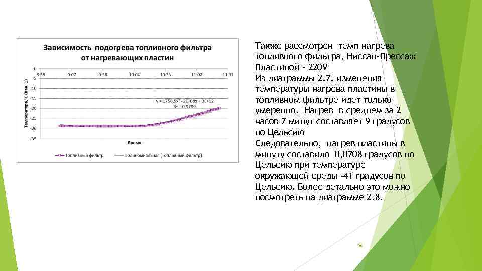 Также рассмотрен темп нагрева топливного фильтра, Ниссан-Прессаж Пластиной - 220 V Из диаграммы 2.