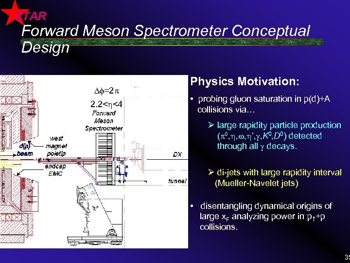 STAR Forward Meson Spectrometer Conceptual Design Df=2 2. 2< <4 Physics Motivation: • probing