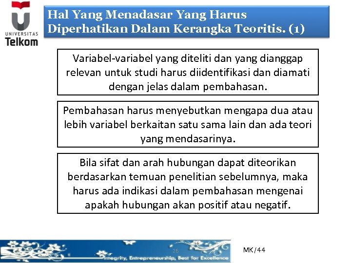 Hal Yang Menadasar Yang Harus Diperhatikan Dalam Kerangka Teoritis. (1) Variabel-variabel yang diteliti dan