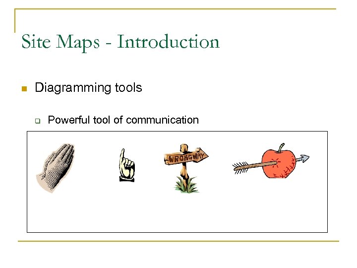 Site Maps - Introduction n Diagramming tools q Powerful tool of communication 