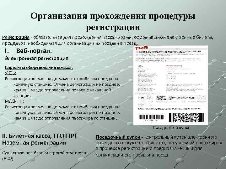 Организация прохождения процедуры регистрации Регистрация - обязательная для прохождения пассажирами, оформившими электронные билеты, процедура,