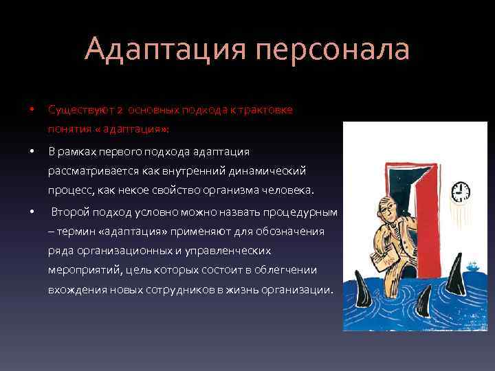 Адаптация персонала • Существуют 2 основных подхода к трактовке понятия « адаптация» : •