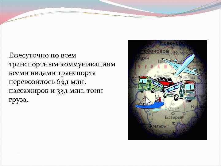  Ежесуточно по всем транспортным коммуникациям всеми видами транспорта перевозилось 69, 1 млн. пассажиров