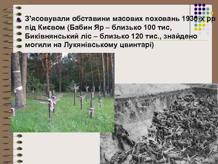 l З'ясовували обставини масових поховань 1930 -х рр під Києвом (Бабин Яр – близько