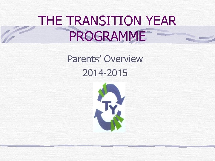 THE TRANSITION YEAR PROGRAMME Parents’ Overview 2014 -2015 