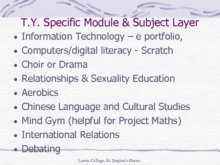 T. Y. Specific Module & Subject Layer · Information Technology – e portfolio, ·