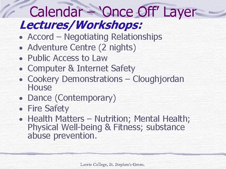 Calendar – ‘Once Off’ Layer Lectures/Workshops: Accord – Negotiating Relationships Adventure Centre (2 nights)