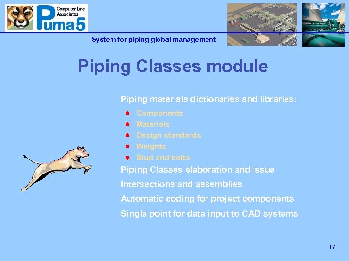 System for piping global management Piping Classes module Piping materials dictionaries and libraries: l