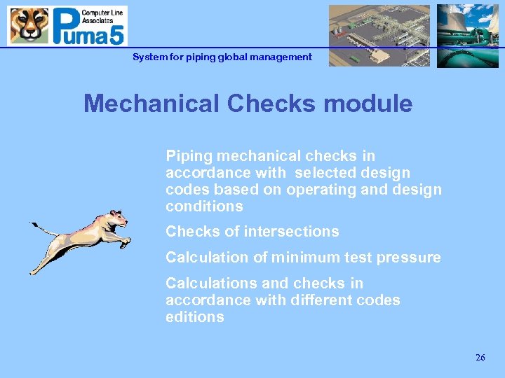 System for piping global management Mechanical Checks module Piping mechanical checks in accordance with