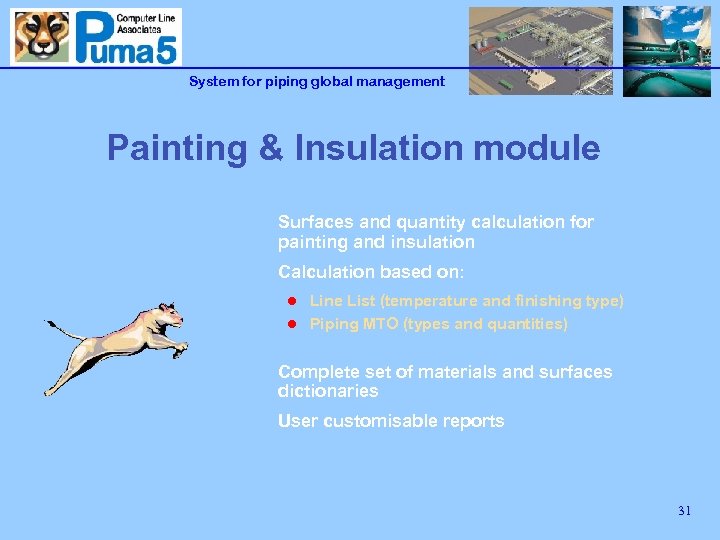 System for piping global management Painting & Insulation module Surfaces and quantity calculation for