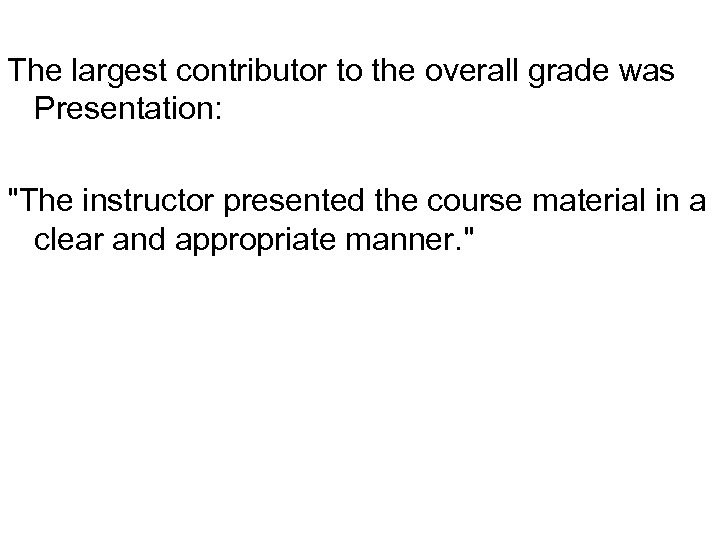 The largest contributor to the overall grade was Presentation: 